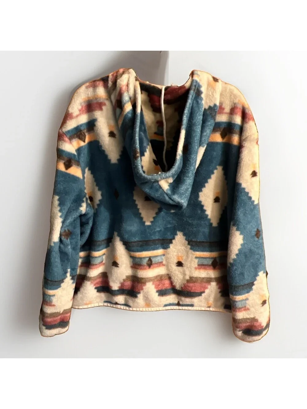 Buc-ees Aztec Fleece Hooded Jacket Large Southwestern Plush Pockets Full Zip